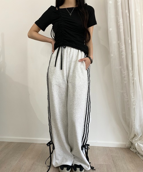 lilful（リルフル）の「サイドライン リボン スウェット ジャージ ワイドパンツ（スウェットパンツ・レディース・ライトグレー/グレー/ブラック/ピンク・S/M）」の21枚目の写真