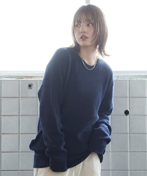 (Never) Acquiesce(ネバーアクイース)の「コットンラーベン編みニット(Tシャツ/カットソー・メンズ・ブラック/カーキ/グレー/ホワイト/ブラウン/ピンク/ベージュ/ネイビー/インディゴブルー・MEDIUM/LARGE)」の7枚目の写真