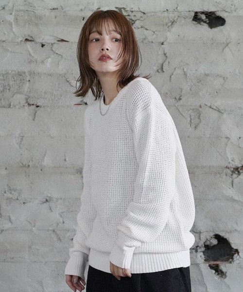 (Never) Acquiesce(ネバーアクイース)の「コットンラーベン編みニット(Tシャツ/カットソー・メンズ・ブラック/カーキ/グレー/ホワイト/ブラウン/ピンク/ベージュ/ネイビー/インディゴブルー・MEDIUM/LARGE)」の12枚目の写真