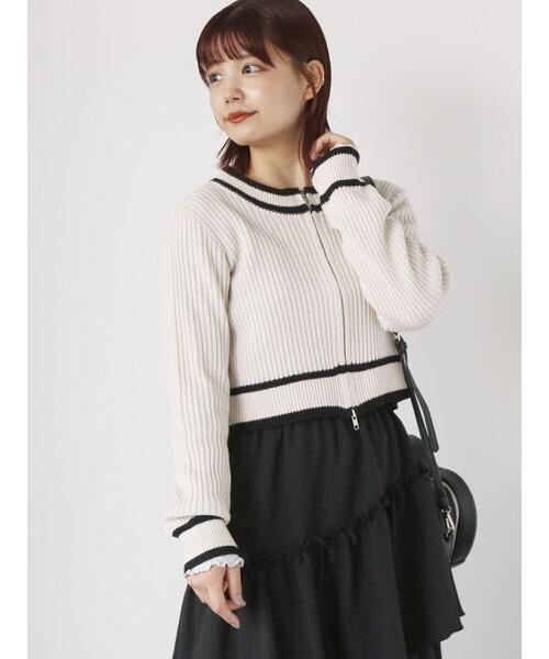 ehka sopo（エヘカソポ）の「ラインジップカーディガン（カーディガン/ボレロ・レディース・レッド/キナリ/ブラック・F）」の20枚目の写真