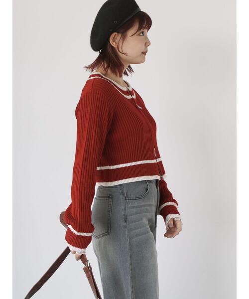 ehka sopo（エヘカソポ）の「ラインジップカーディガン（カーディガン/ボレロ・レディース・レッド/キナリ/ブラック・F）」の16枚目の写真