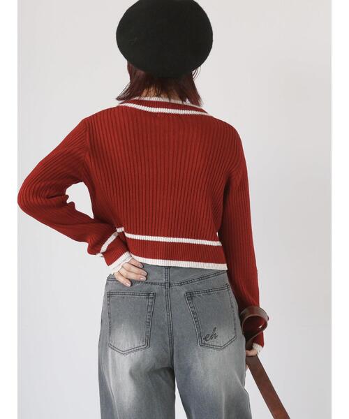 ehka sopo（エヘカソポ）の「ラインジップカーディガン（カーディガン/ボレロ・レディース・レッド/キナリ/ブラック・F）」の17枚目の写真