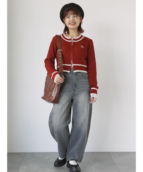ehka sopo（エヘカソポ）の「ラインジップカーディガン（カーディガン/ボレロ・レディース・レッド/キナリ/ブラック・F）」の7枚目の写真