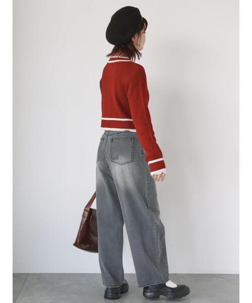 ehka sopo（エヘカソポ）の「ラインジップカーディガン（カーディガン/ボレロ・レディース・レッド/キナリ/ブラック・F）」の8枚目の写真