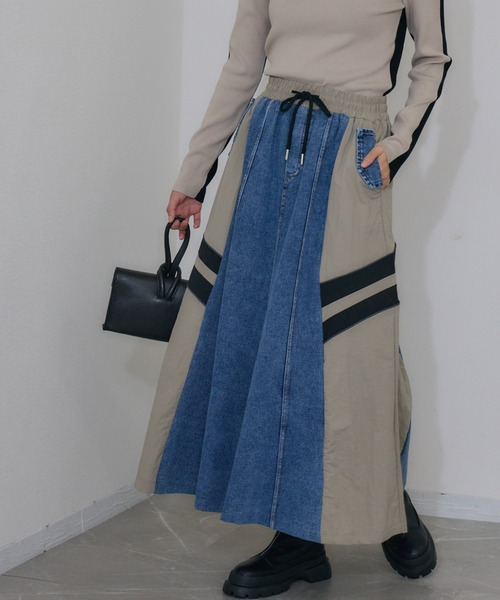 Ameri INSIDE OUT ZIPPER DENIM SKIRT（Inside-Out Split Denim Maxi  