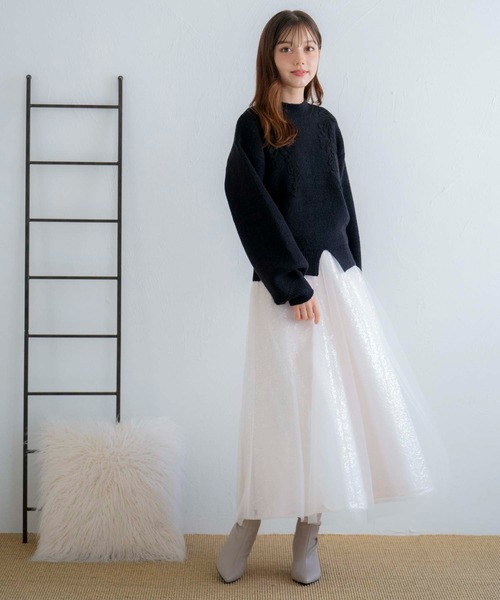 NOELA(ノエラ)の「コード刺繍ニット(ニット/セーター・レディース・ボルドー/ブラック/オフホワイト・フリー)」の9枚目の写真