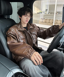 EFFECTION（エフェクション）の「【neos】ヴィンテージライク ショート丈 ジップ フライトジャケット/合成皮革（ブルゾン）」