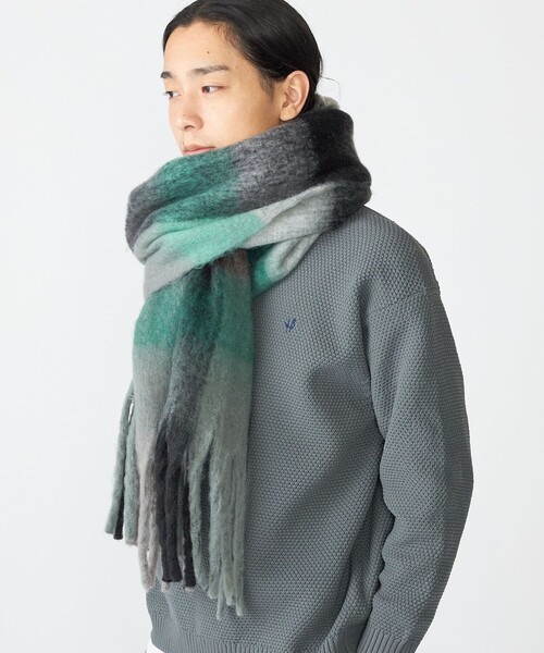 SHIPS（シップス）の「【WEB限定】SHIPS:〈洗濯機可能〉ボリューム マフラー (ブロックチェック)（マフラー・メンズ・ブラック/ブラウン/グリーン・ONE SIZE）」の3枚目の写真