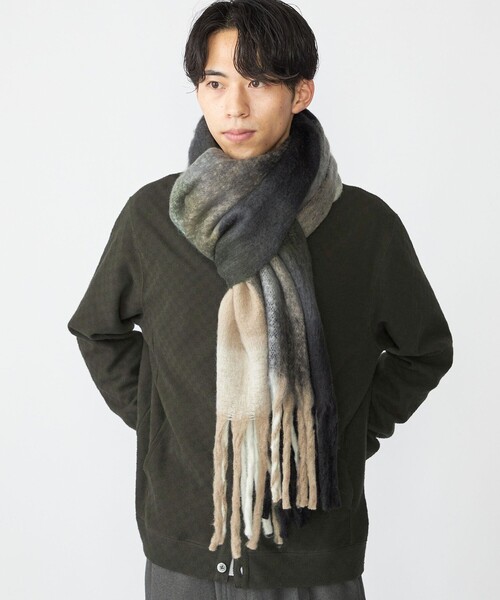 SHIPS（シップス）の「【WEB限定】SHIPS:〈洗濯機可能〉ボリューム マフラー (ブロックチェック)（マフラー・メンズ・ブラック/ブラウン/グリーン・ONE SIZE）」の2枚目の写真