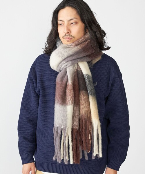 SHIPS（シップス）の「【WEB限定】SHIPS:〈洗濯機可能〉ボリューム マフラー (ブロックチェック)（マフラー・メンズ・ブラック/ブラウン/グリーン・ONE SIZE）」の9枚目の写真