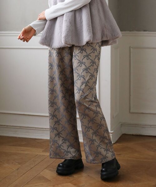 Sugar spoon（シュガースプーン）の「・SUGAR SPOON リボンジャカードパンツ（その他パンツ・レディース・ブラウン/ベージュ/チャコールグレー・FREE）」の4枚目の写真