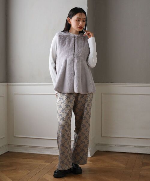 Sugar spoon（シュガースプーン）の「・SUGAR SPOON リボンジャカードパンツ（その他パンツ・レディース・ブラウン/ベージュ/チャコールグレー・FREE）」の5枚目の写真