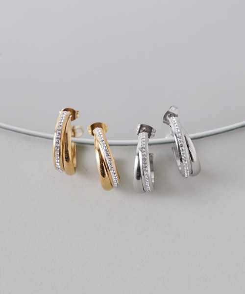 ciite' surgical stainless(シーテサージカルステンレス)の「【 金属アレルギー対応 】 ツインビジュー フープピアス サージカルステンレス (両耳用)(ピアス(両耳用)・レディース・ゴールド/シルバー・FREE)」の4枚目の写真