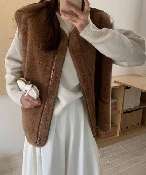 【セール】ボアベスト フロントジップ ポケット付き（ベスト）｜COCOMOMO（ココモモ）