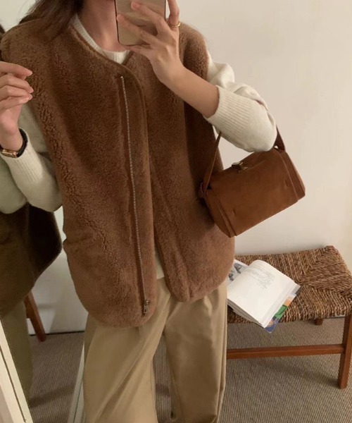 【セール】ボアベスト フロントジップ ポケット付き（ベスト）｜COCOMOMO（ココモモ）