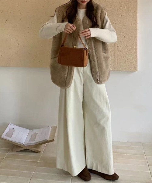 【セール】ボアベスト フロントジップ ポケット付き（ベスト）｜COCOMOMO（ココモモ）