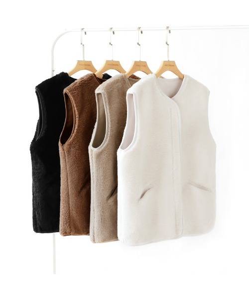 【セール】ボアベスト フロントジップ ポケット付き（ベスト）｜COCOMOMO（ココモモ）