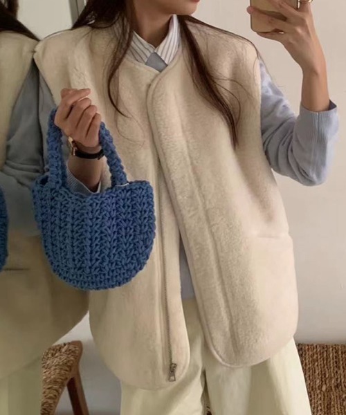 【セール】ボアベスト フロントジップ ポケット付き（ベスト）｜COCOMOMO（ココモモ）