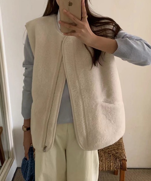 【セール】ボアベスト フロントジップ ポケット付き（ベスト）｜COCOMOMO（ココモモ）