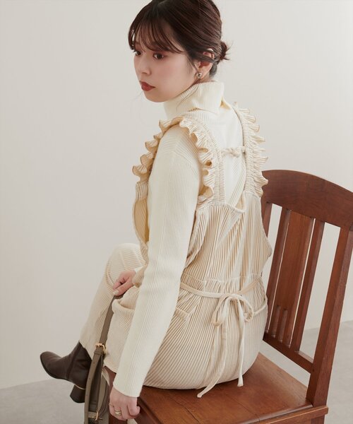 natural couture（ナチュラルクチュール）の「【mamamo】プリーツベロア肩フリルサロペ（その他パンツ・レディース・ベージュ/ピンク/ブラウン・FREE）」の12枚目の写真