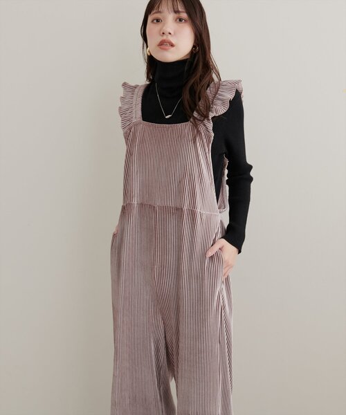 natural couture（ナチュラルクチュール）の「【mamamo】プリーツベロア肩フリルサロペ（その他パンツ・レディース・ベージュ/ピンク/ブラウン・FREE）」の13枚目の写真