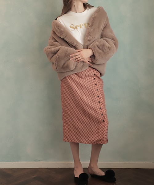 Seemi. byNICECLAUP（ シーミーバイナイスクラップ）の「【Seemi.】フェイクファーコート（ノーカラーコート・レディース・ベージュ/ピンク/ピンク系その他・FREE）」の8枚目の写真