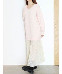 【ZOZOTOWN限定】レーススカートドッキングVネックニットワンピース