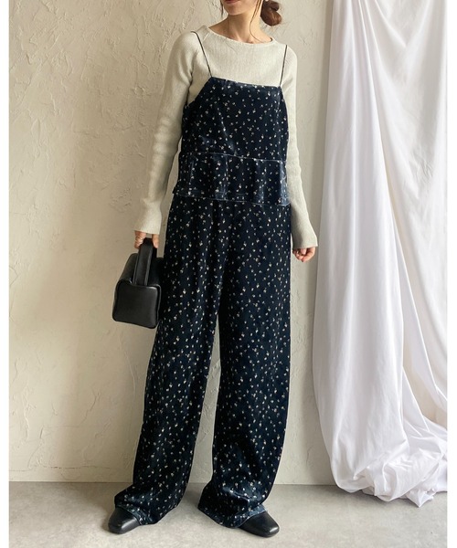 セール】フレア切り替え花柄ベロアキャミソールビスチェ（キャミソール