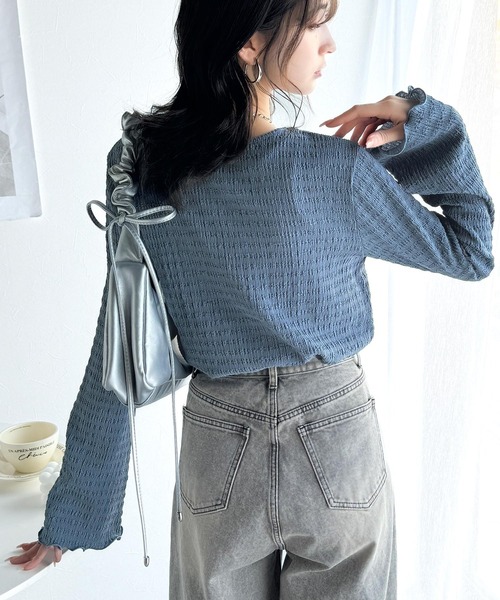 classicalelf（クラシカルエルフ）の「大人の魅力を引き立てる。胸シャーリングジャガードトップス（長袖）（Tシャツ/カットソー・レディース・ブルー/ブラック/グレイッシュベージュ/アイボリー・LARGE/MEDIUM/SMALL/X-LARGE）」の12枚目の写真