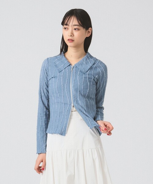 Ray BEAMS（レイビームス）の「ストライプ シャーリング ジップ シャツ（Tシャツ/カットソー・レディース・ブラック/ライトブルー/オフホワイト・ONE SIZE）」の19枚目の写真