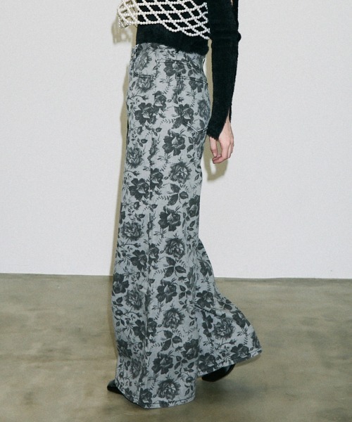 セール】flower pattern vintage wide denim pants / フラワー