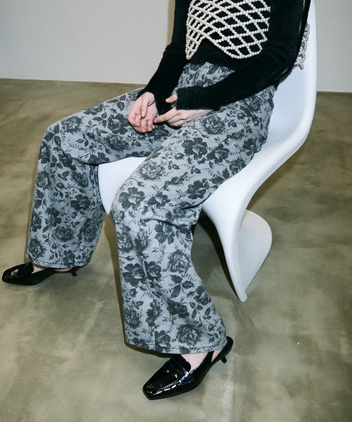 セール】flower pattern vintage wide denim pants / フラワー