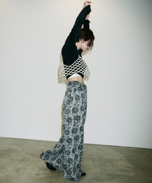 セール】flower pattern vintage wide denim pants / フラワー