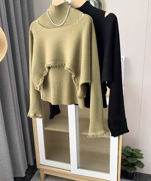LETee（レティー）の「ハイネックノースリーブ＆イレギュラーヘムニットプルオーバー（ニット/セーター・レディース・グリーン/ホワイト/ブラック/ベージュ・FREE）」の8枚目の写真