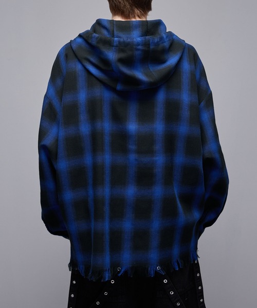 Loose/ルース(ルース)の「ダメージチェックフードシャツ(シャツ/ブラウス・メンズ・ブラック系/ブルー系/グレー系・M/S/XS/L)」の13枚目の写真