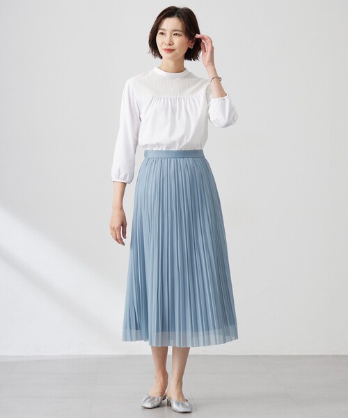 J.PRESS Ladies(J.プレス レディス)の「【洗える】プレーティングジャージー モックネックカットソー(Tシャツ/カットソー・レディース・ネイビー系/サックスブルー系/ホワイト系・SMALL)」の7枚目の写真