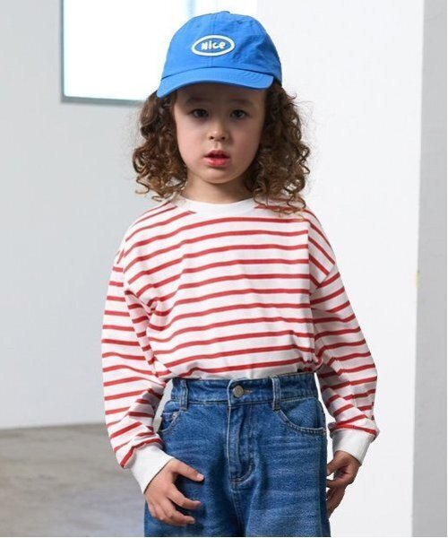 b・ROOM(ビールーム)の「【カイテキ天竺】ボーダー長袖Tシャツ(Tシャツ/カットソー・キッズ・ブラック/ダークグリーン/レッド/マスタード/ターコイズブルー・110cm/100cm/120cm/130cm/140cm/150cm)」の5枚目の写真