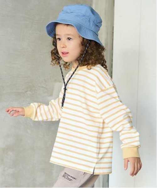 b・ROOM(ビールーム)の「【カイテキ天竺】ボーダー長袖Tシャツ(Tシャツ/カットソー・キッズ・ブラック/ダークグリーン/レッド/マスタード/ターコイズブルー・110cm/100cm/120cm/130cm/140cm/150cm)」の4枚目の写真