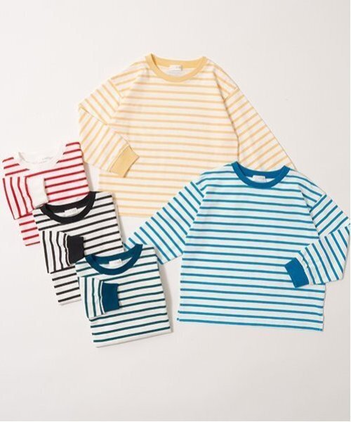 b・ROOM(ビールーム)の「【カイテキ天竺】ボーダー長袖Tシャツ(Tシャツ/カットソー・キッズ・ブラック/ダークグリーン/レッド/マスタード/ターコイズブルー・110cm/100cm/120cm/130cm/140cm/150cm)」の13枚目の写真