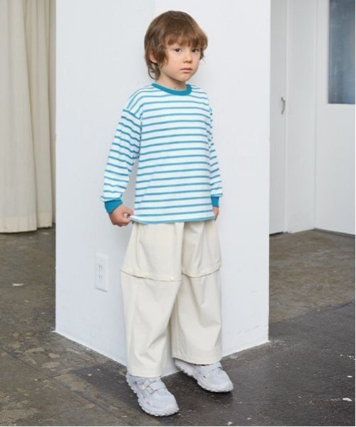 b・ROOM(ビールーム)の「【カイテキ天竺】ボーダー長袖Tシャツ(Tシャツ/カットソー・キッズ・ブラック/ダークグリーン/レッド/マスタード/ターコイズブルー・110cm/100cm/120cm/130cm/140cm/150cm)」の7枚目の写真