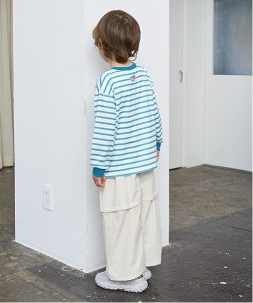 b・ROOM(ビールーム)の「【カイテキ天竺】ボーダー長袖Tシャツ(Tシャツ/カットソー・キッズ・ブラック/ダークグリーン/レッド/マスタード/ターコイズブルー・110cm/100cm/120cm/130cm/140cm/150cm)」の8枚目の写真