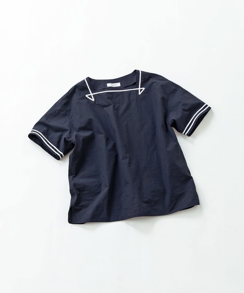 PAR ICI（パーリッシィ）の「オーガニックマグワッシャー スクエアネックマリンブラウス（シャツ/ブラウス・レディース・ネイビー/ホワイト・FREE）」の3枚目の写真