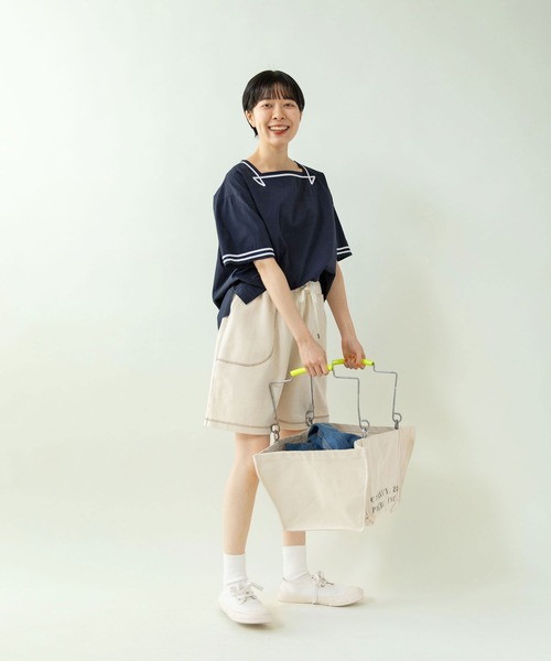 PAR ICI（パーリッシィ）の「オーガニックマグワッシャー スクエアネックマリンブラウス（シャツ/ブラウス・レディース・ネイビー/ホワイト・FREE）」の9枚目の写真