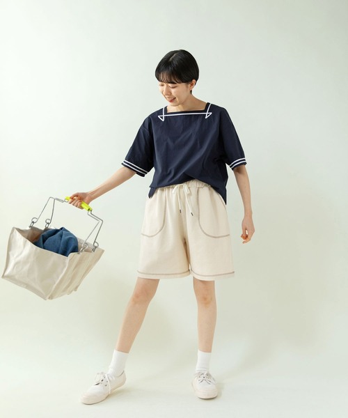 PAR ICI（パーリッシィ）の「オーガニックマグワッシャー スクエアネックマリンブラウス（シャツ/ブラウス・レディース・ネイビー/ホワイト・FREE）」の10枚目の写真