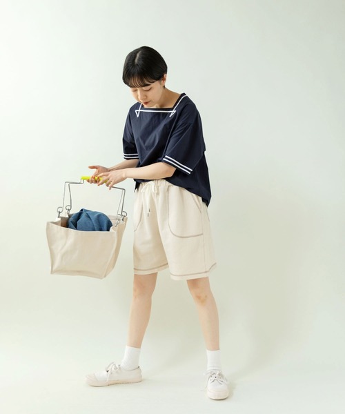 PAR ICI（パーリッシィ）の「オーガニックマグワッシャー スクエアネックマリンブラウス（シャツ/ブラウス・レディース・ネイビー/ホワイト・FREE）」の11枚目の写真