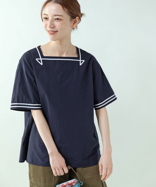 PAR ICI（パーリッシィ）の「オーガニックマグワッシャー スクエアネックマリンブラウス（シャツ/ブラウス・レディース・ネイビー/ホワイト・FREE）」の14枚目の写真