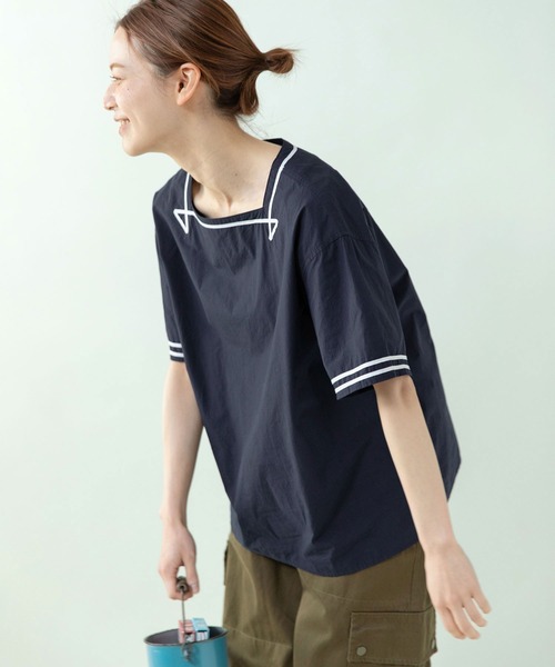 PAR ICI（パーリッシィ）の「オーガニックマグワッシャー スクエアネックマリンブラウス（シャツ/ブラウス・レディース・ネイビー/ホワイト・FREE）」の15枚目の写真