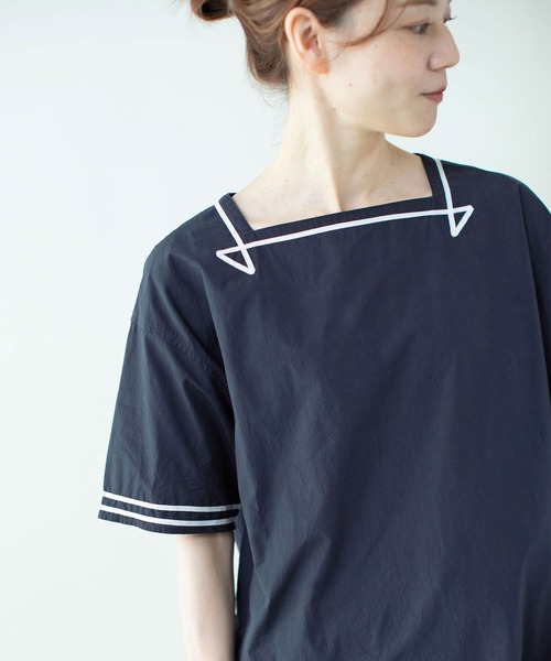 PAR ICI（パーリッシィ）の「オーガニックマグワッシャー スクエアネックマリンブラウス（シャツ/ブラウス・レディース・ネイビー/ホワイト・FREE）」の18枚目の写真