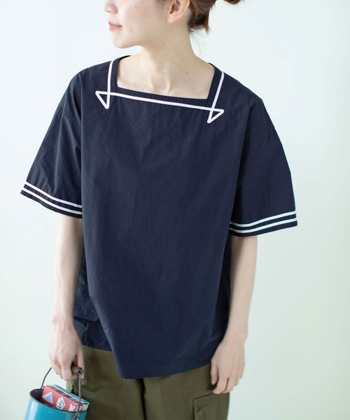 PAR ICI（パーリッシィ）の「オーガニックマグワッシャー スクエアネックマリンブラウス（シャツ/ブラウス・レディース・ネイビー/ホワイト・FREE）」の19枚目の写真