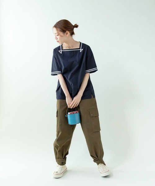 PAR ICI（パーリッシィ）の「オーガニックマグワッシャー スクエアネックマリンブラウス（シャツ/ブラウス・レディース・ネイビー/ホワイト・FREE）」の22枚目の写真